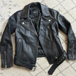 $500 Madewell Ultimate Leather Motorcycle Jacket Black Heavy Zippered - XS